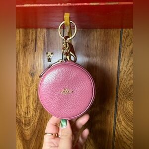 Coach Rose Leather Round Keychain Holder